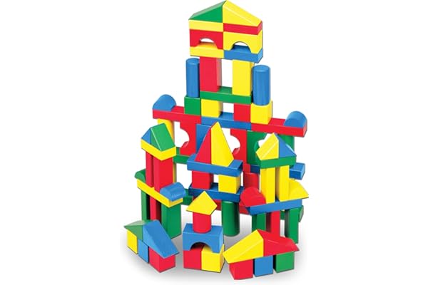 Melissa & Doug Wooden Building Blocks, 100-Piece Set of Sorting & Stacking Toys in 4 Colors and 9 Shapes, Classic Toddler Toy
