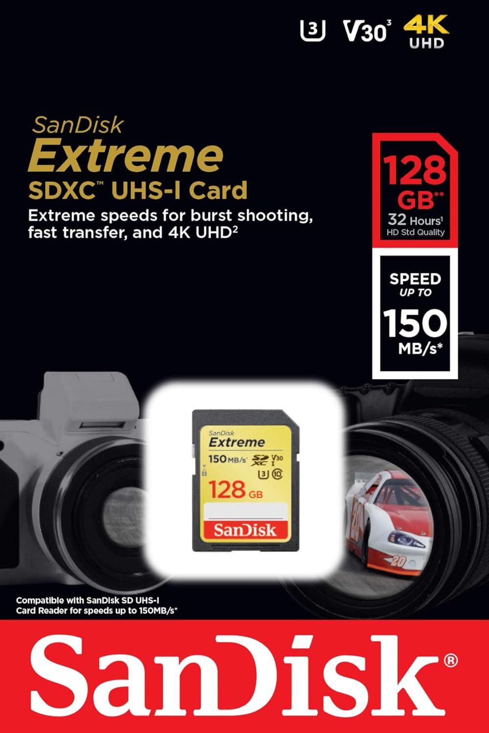 SanDisk 128GB Extreme SDXC UHS-I Card - C10, U3, V30, 4K UHD, SD Card - SDSDXV5-128G-GNCIN: Computers & Accessories