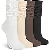 Justay 4 Pairs Slouchy Socks for Women, Cotton Scrunch Winter Warm Thick Long Boot Wool Fall Crew Slouch Socks Gifts