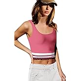 LAMISSCHE Womens Cropped Tank Tops Workout Padded Sports Bra Athletic Yoga Gym Tops Striped Ruffle Camisoles