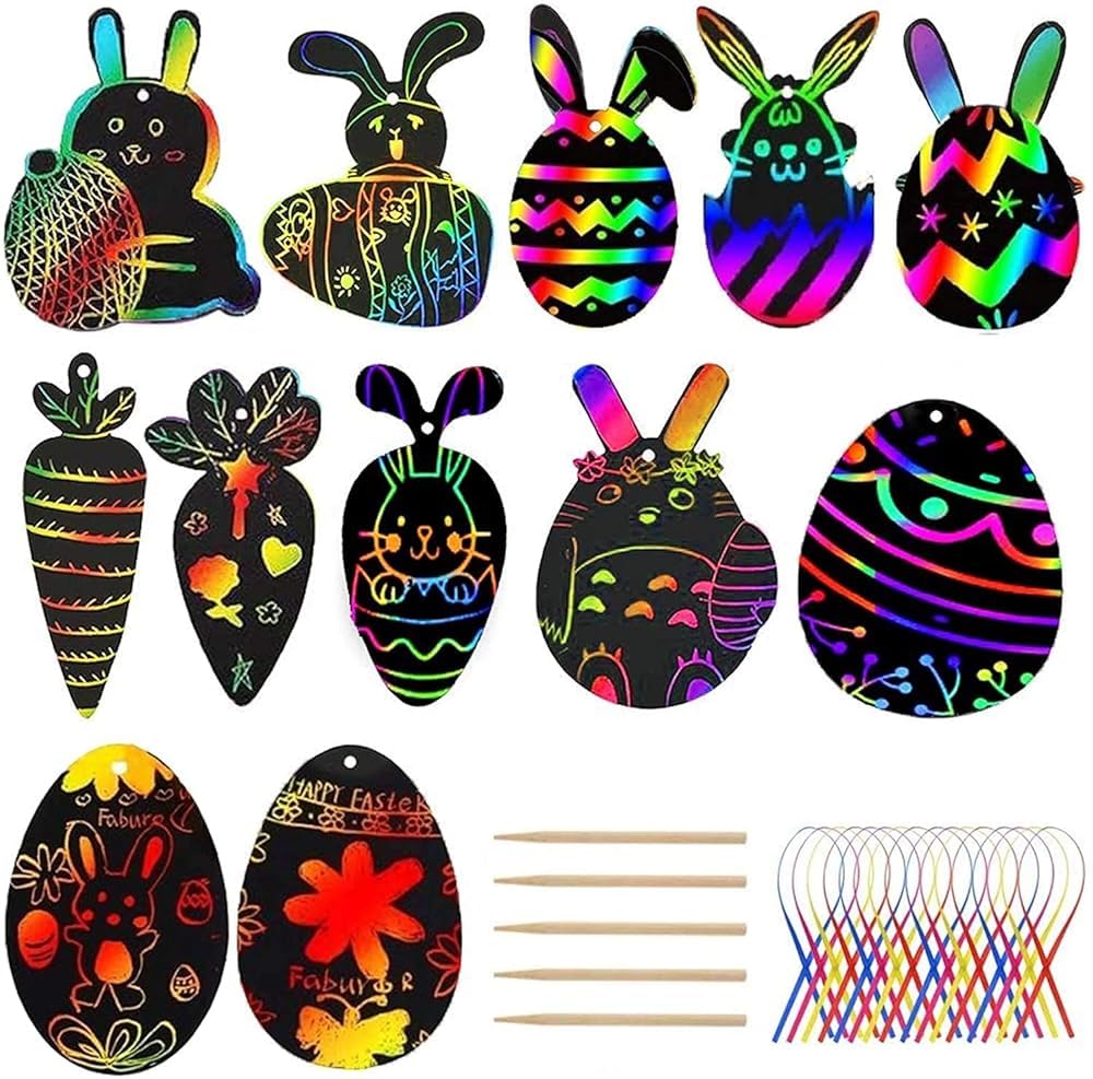 Faburo 36-Piece Easter Craft Set: Scratch Art Kit for Kids, Ages 3+ (Not Foldable)