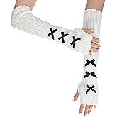 APLZGMG Knitted Arm Warmers, Long-Sleeve Gloves, Y2k Accessories with Bow, Harajuku Lolita Fingerless Mittens for Women Girl