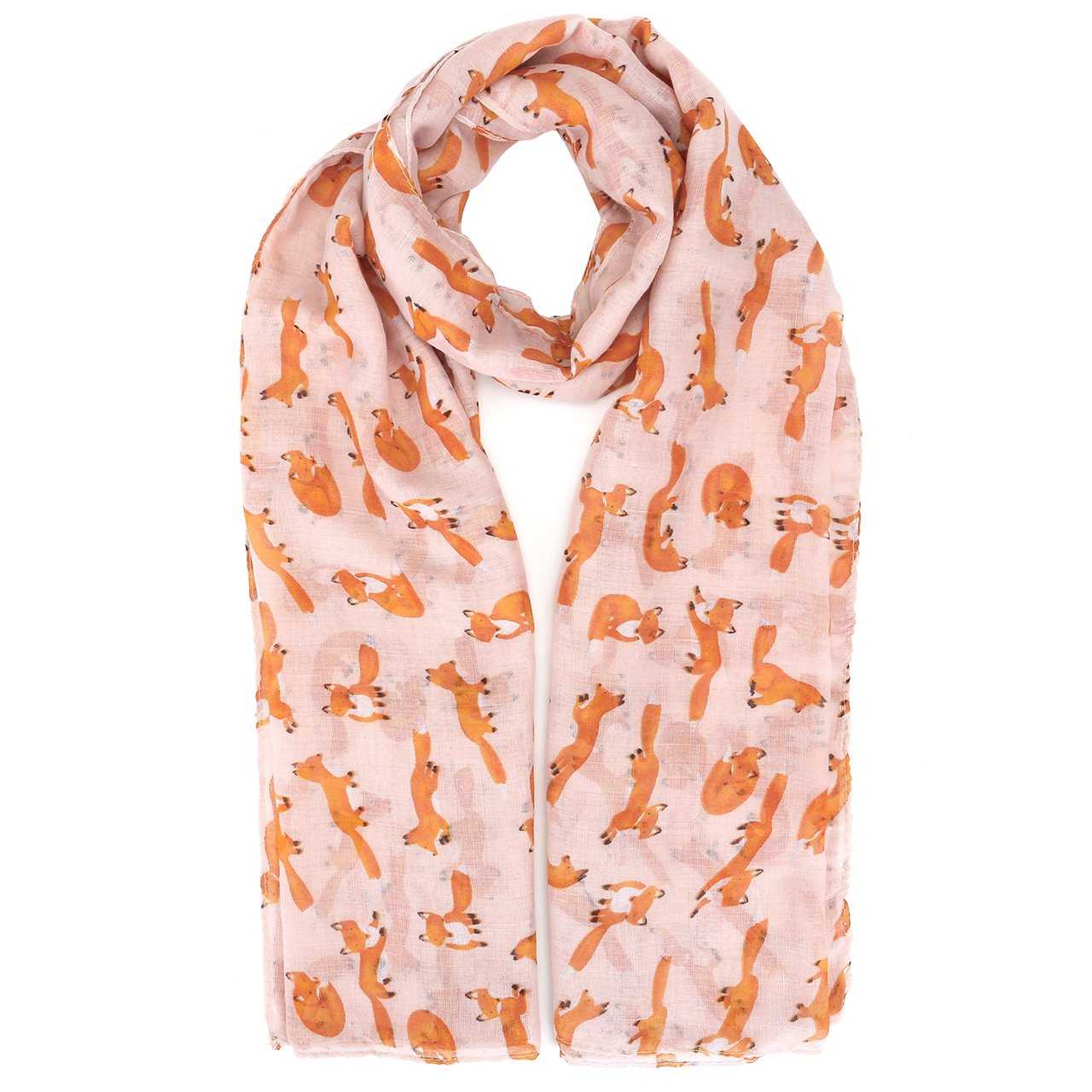 CHIC DIARY Women Versatile Voile Scarf Fox Print Shawl Wrap Lightweight Beach Cover Up (02-Pink)