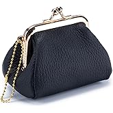 Genuine Leather Coin Purse for Women, Cute Mini Lipstick Holder Case, Small Vintage Kiss Lock Jewelry Storage Organizer Change Bag Pouch (Black)