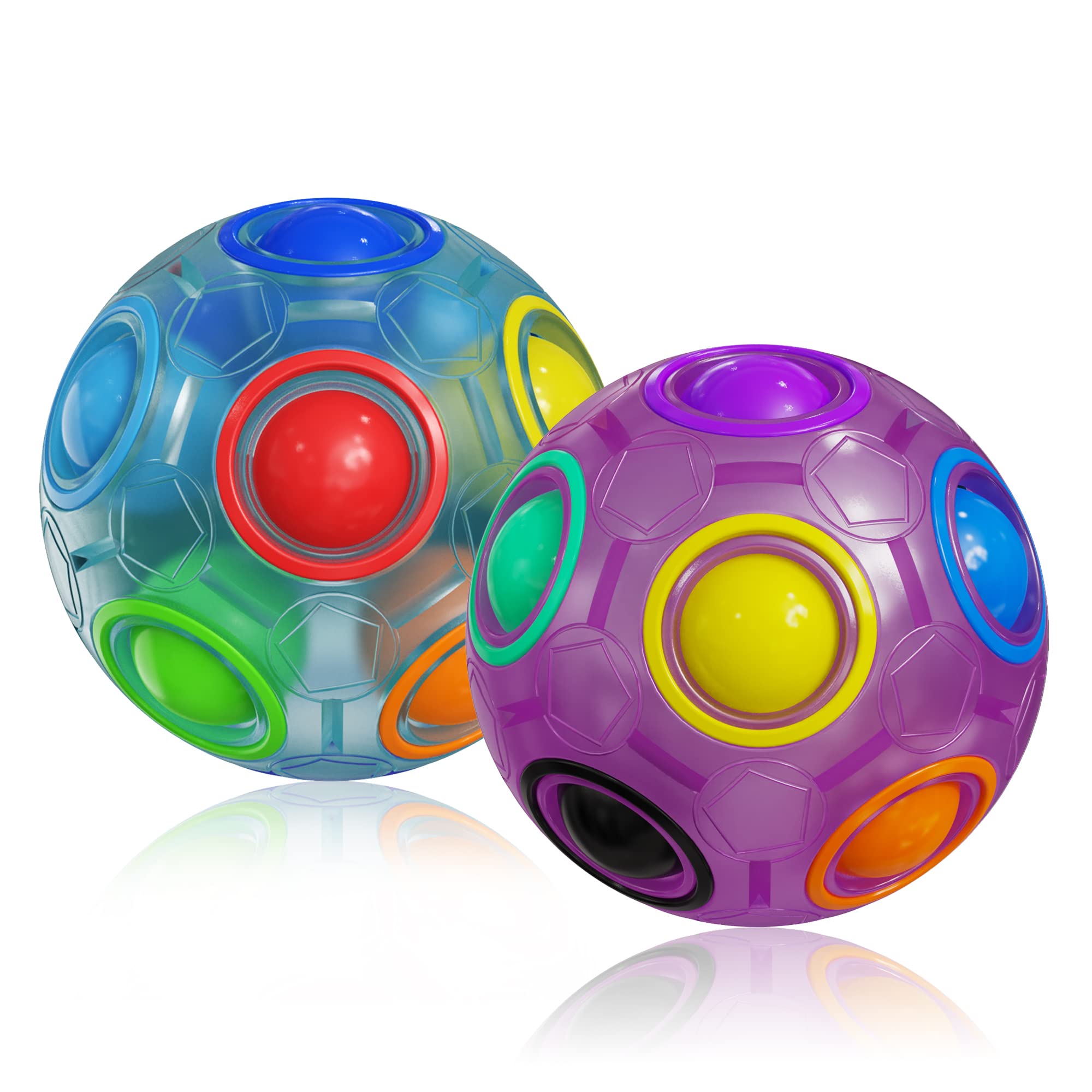 ROXENDA Magic Rainbow Ball with 12 Holes, Puzzle Ball Skill Game - Brain Teaser & Fidget Ball for Kids from 6 Years - 2 Pack (Blue&Purple) — image 1