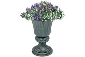 Athena Collection 20''H Garden Plastic Urn Vintage Tall Planter Urn Patio Large Flower Pot Porch Planter Large Planter for Indoor Outdoor Plant, Dark Green