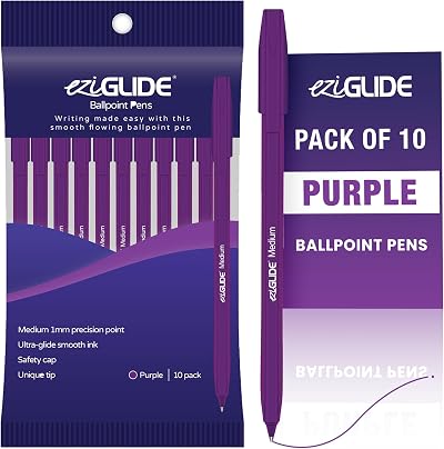 Eziglide 10-Pack Purple Ballpoint Pens 1.0mm Medium Point