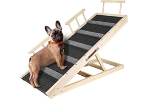 GaliGali Dog Ramp, Adjustable Portable Folding Pet Ramp, Grey 43.3" Long Wooden Pet Ramp with Non-Slip Traction Pad for Small