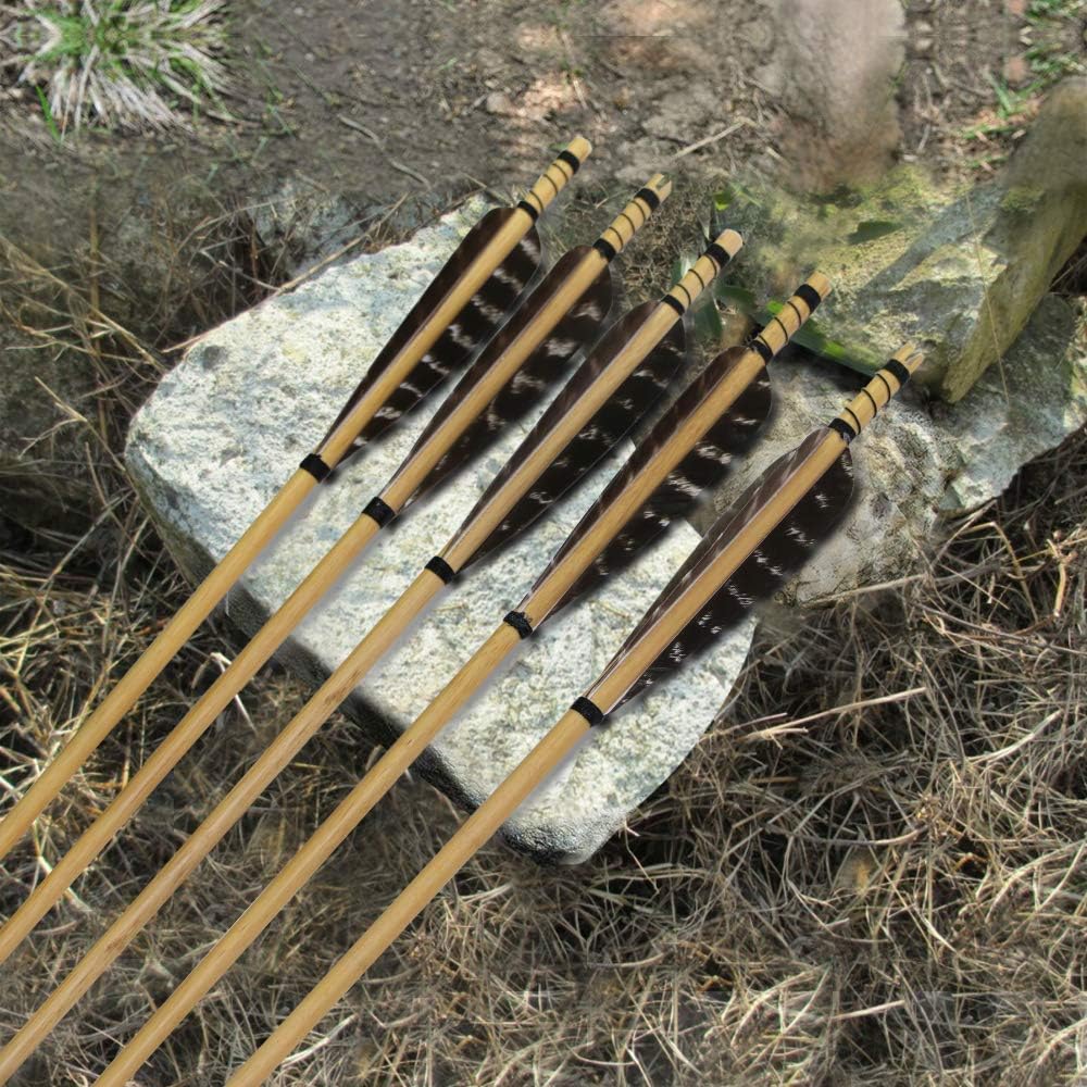 Huntingdoor 12 Pcs Turkey Feather Fletching Wooden Arrows Archery Target Arrows with Field Points for Recurve Bow or Longbow Targeting Practice Shooting (Nature) : Targeting Arrows : Sports & Outdoors