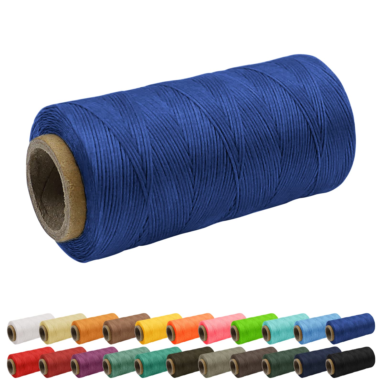 Uiopa 1mm Waxed Thread, 260m 150D Leather Sewing Thread, Hand Stitching Flat Waxed Cord for Leather Craft, Bookbinding, Shoes Repairing, Bright Blue Cord
