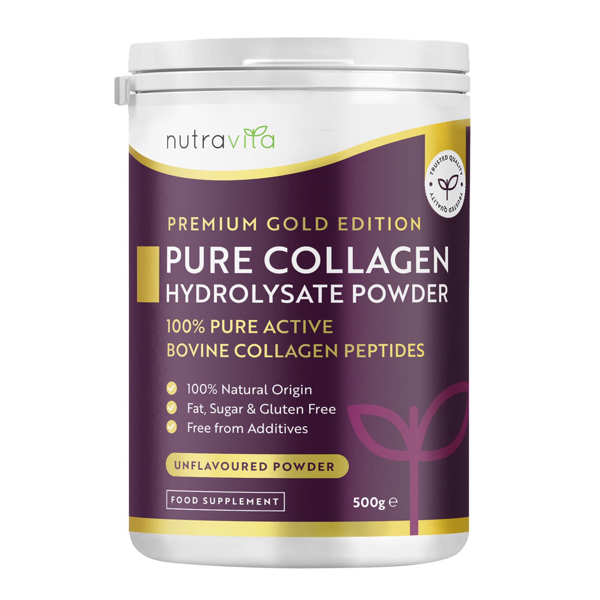 Nutravita Collagen Powder 500g - Premium Gold Standard Bovine - 50 Unflavoured Servings - 100% Hydrolysed Collagen Peptides Supplement with 8 Essential Amino Acids - Made in the UK