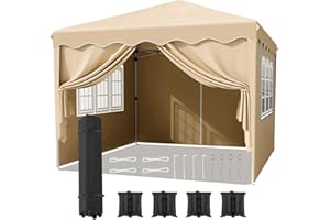 MAMIZO 10x10FT Pop Up Canopy with 4 Sidewalls, Ez Up Commercial -Series Instant Canopy Tent, Outdoor Portable Gazebo with Wheeled Bag, Party Canopies Event Tent for Wedding/Patio/Camping (Khaki)
