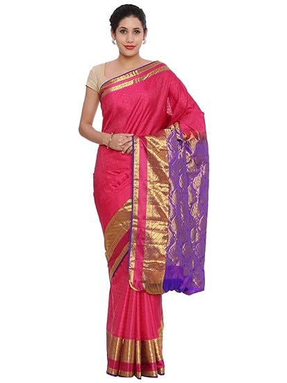 Womens Kanchipuram Silk Saree With Running Blouse Piece (CCMYSS6337_Purple & Pink)