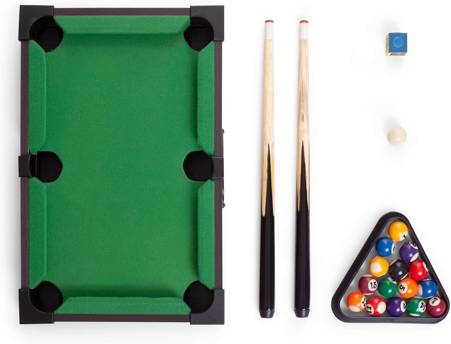 Tabletop Pool, Mini Pool Table & Billiard Set | Small Billiards Game with 16 Resin Balls, 2 Pool Cues, Triangle Rack, & Chalk | Travel-Friendly & Office Desk Games, Bartop, or Home Use & Easy Storage : Sports & Outdoors