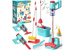 CLEBOEN Kids Cleaning Toy Set for Toddlers with 3-in-1 Vacuum That Really Works, Mop & Broom Set & Pretend Play Household Cleaning Tools, Christmas Birthday Gift for Kids Toddlers Boys Girls Ages 3-5-8+