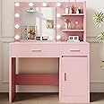 LIVELYGLOW Vanity with Lights, Makeup Vanity with Mirror, 3 Lighting Modes, for Bedroom, Pink