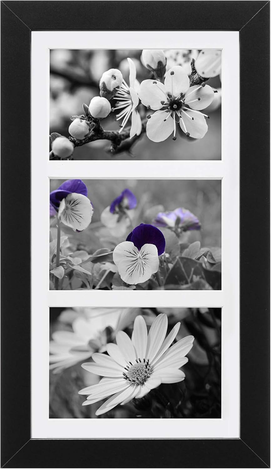 Picture Frame Collage to Display 4x6 Photos - 3 Opening Matted Wood Collage Frame, Ready to Hang, Wall Picture Frame for Home Office Decor, Black