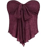 CIDER Summer Tube Tops for Women Floral Mesh Sheer Going Out Tops Cute Tie Front Strapless Flowy Top Trendy Y2K Outfits
