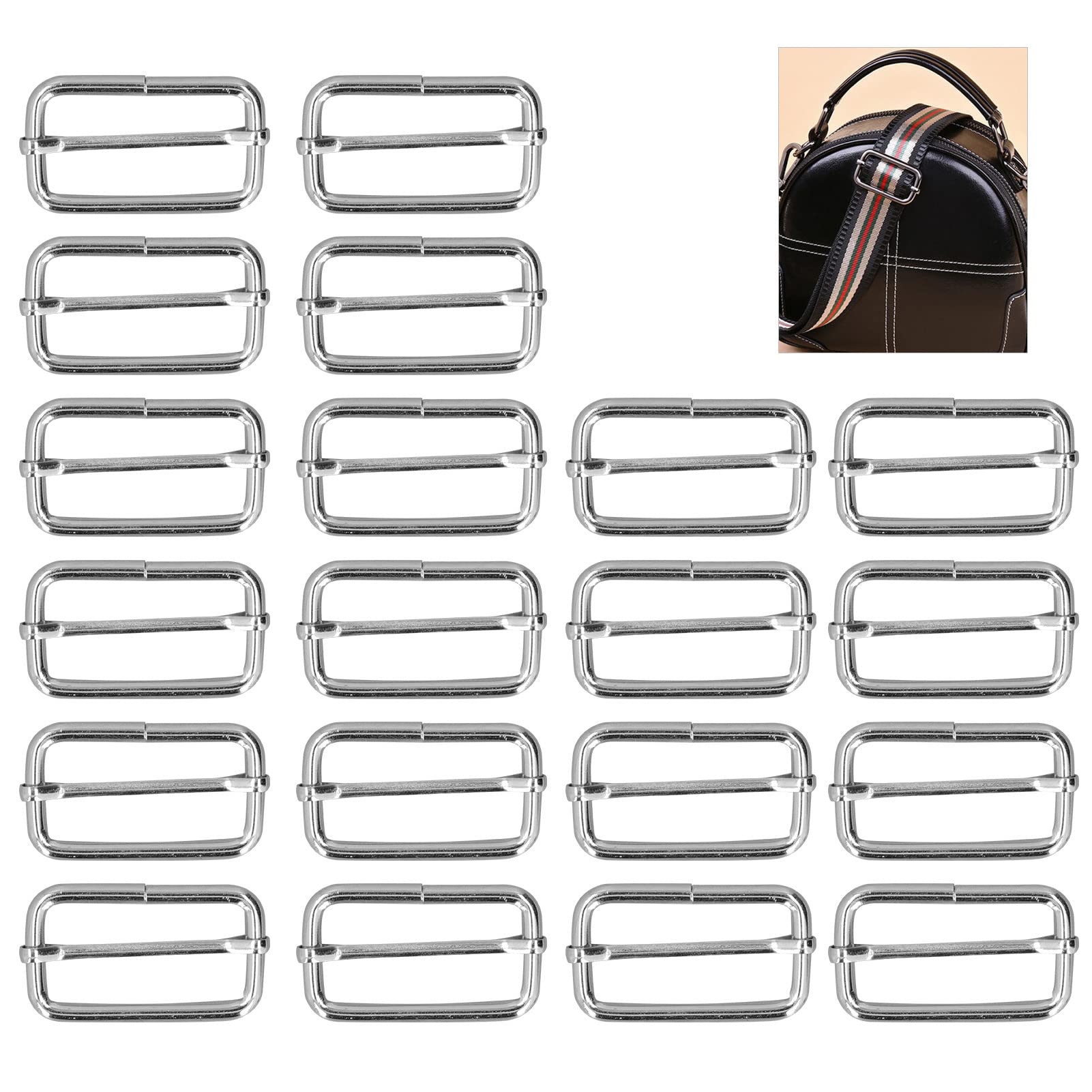 Jenngaoo Metal Rectangle Adjuster Triglides Slides Buckle, 20Pcs 38mm/1.5Inch Roller Pin Buckles Slider Strap Adjuster Keychains for Belt Bags DIY Accessories (3.5mm)