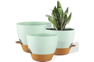 Warmplus Plastic Plant Pots Set of 3, 10/9/8 Inch Planters for Indoor, Plants with Drainage Holes and Watering Lip for Snake Plant, African Violet, Aloe and Most House Plants, Green