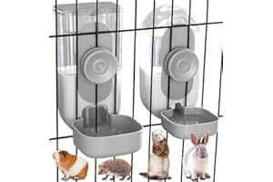 KENOND Gray Hanging Automatic Food Water Dispenser, 35oz Rabbit Feeder Guinea Pig Water Bottle Food Feeder for Ferret Guinea Pig Rabbit Bunny Food Cage Accessories