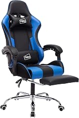 Neo Leather Gaming Chair with Footrest, Massage & Adjustable Height - Blue view 7