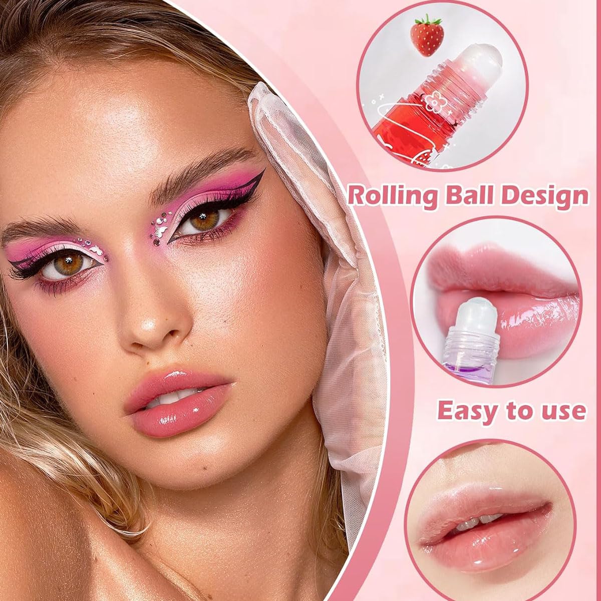 Baorder 6Pcs Roll-On Lip Gloss Set,Fruit Flavored Roll On Rollerball Lip Oil,Transparent Plumping Lip Gloss for Teens and Kids,Non Toxic Lip-Makeup Set