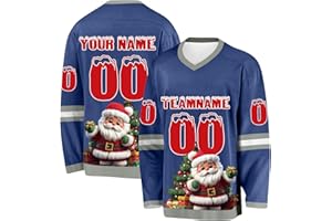 Custom Christmas Hockey Jersey for Mens Youth Kids Personalized Xmas Santa Jersey Uniform Add Own Name Number Team Logo