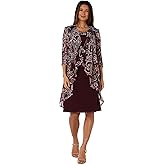 R&M Richards Women's 2-Piece Formal Sheath Dress W/Printed Draped Jacket & Necklace | Mother of The Bride/Groom Ensemble