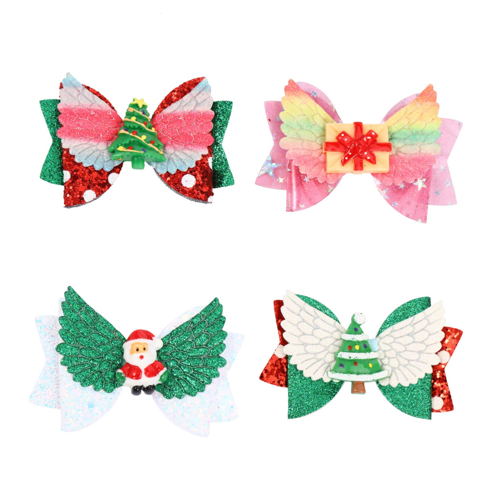 Lurrose 4Pcs Christmas Hair Bow Xmas Bow Hair Pins Barrettes Hair Accessories for Party Festival