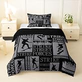 Feelyou Skateboard Bedding Set Boys Graffiti Style Comforter Set Kids Boys Teens Hippie Street Sports Duvet Set Old Newspaper Geometric Grid Quilt Set Bedroom Collection 2Pcs Twin Size