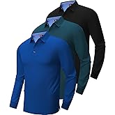 V VALANCH 3 Pack Men's Long Sleeve Polo Shirts Moisture Wicking Golf Polos Business Travel Casual Collared Shirt