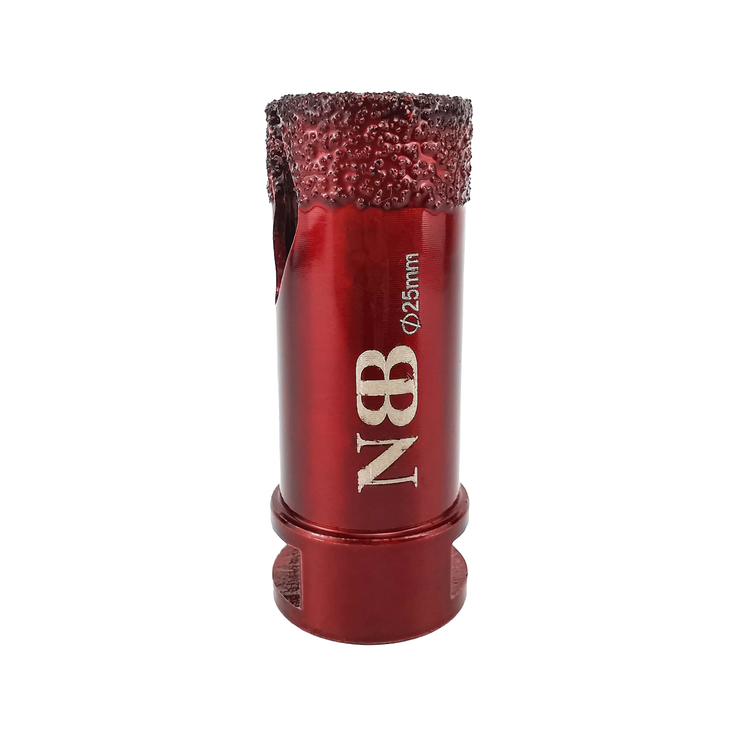 NBB vacuum brazed diamond hole saw with M14 in shiny red color, for dry or wet drilling professionally on hard porcelain, ceramic, tile, granite, marble, fast, durable, for angle grinder (25mm)