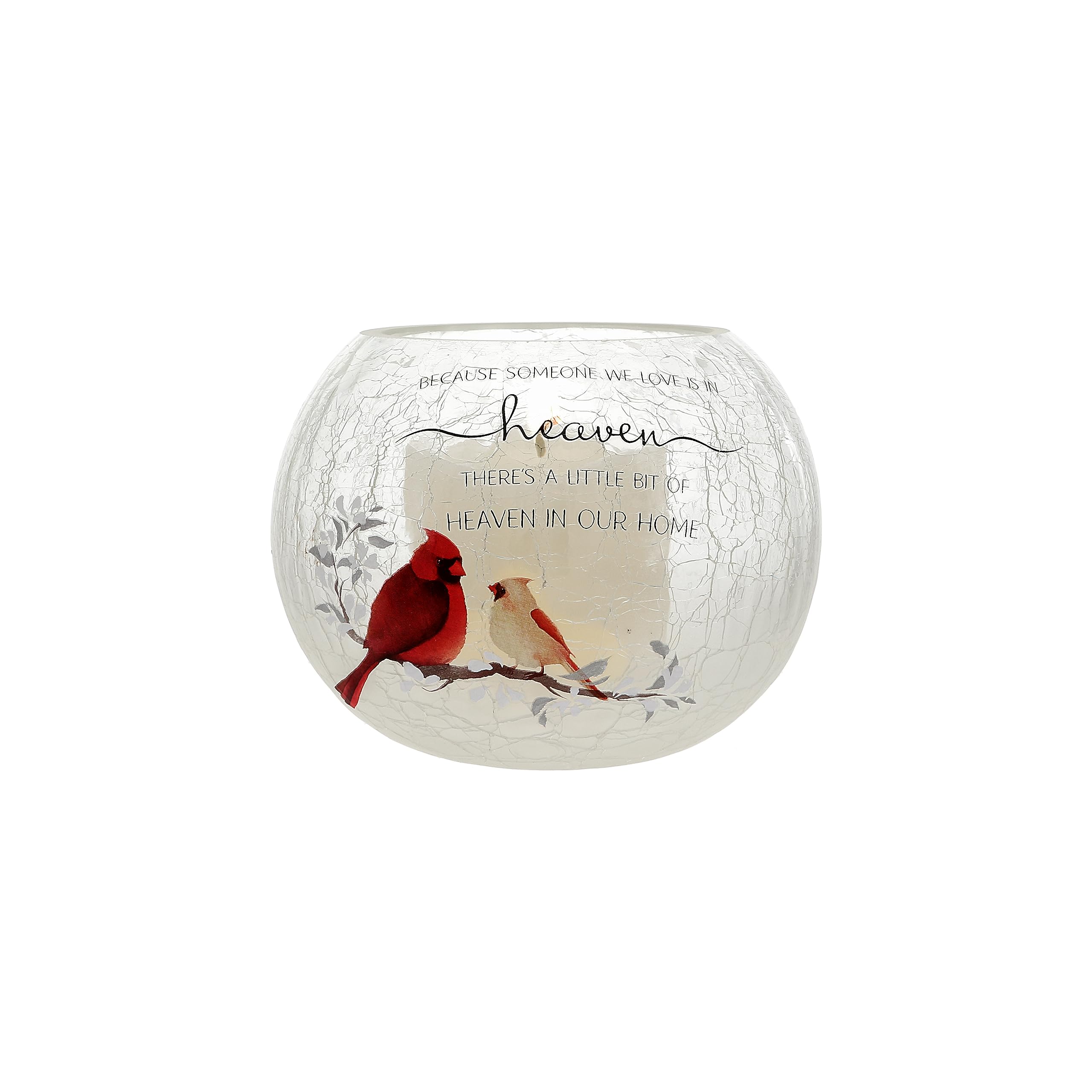Pavilion - Heaven in Our Home Round Glass Votive Candle Holder, Sympathy Condolence Gifts for Loss of A Loved One, Tealight Candle Holder, Memorial Vase, Bereavement Gifts, Cardinal Gifts, 5” x 5”