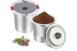 INWODITEKI Reusable K Cups, Universal stainless steel Reusable Coffee Pods, Refillable Single K Cups for K 2.0 and 1.0 Coffee Makers (２－PACK)