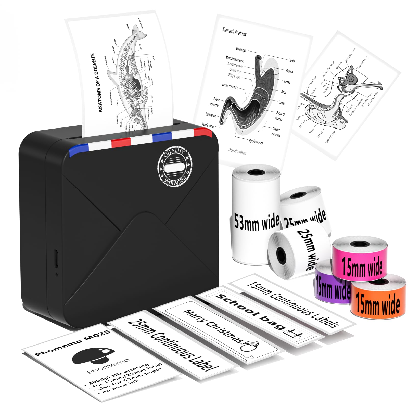 Phomemo Mini Bluetooth Pocket Printer M02S 300dpi Thermal Mobile Printer Compatible with iOS & Android for Plan Journal, Organization,Study Notes, Photos, Black