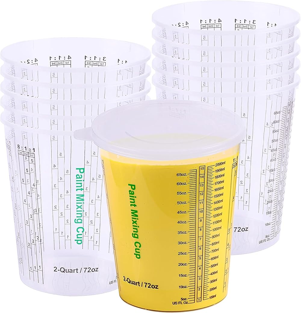 CANOPUS 72oz Paint Mixing Cups Set of 12 with 3 Lids – Clear Graduated Cups