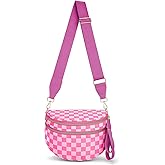 Lushandy Bum Bag Women's Checkered Crossbody Bag Nylon Cross Body Bags Plaid Mom Everyday Purse for Travel
