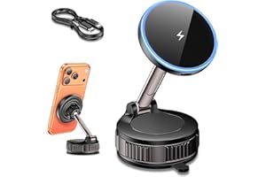 15W for MagSafe Car Mount Charger, Magnetic Wireless Car Charger, Strongest Vacuum Suction & Strongest Magnetic, 360° Adjusta