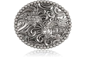 Western Cowgirl Cowboy Buckle for Women Men - Flower Pattern Zinc Oval Metal Belt Buckle for Belt