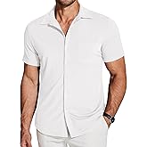 COOFANDY Men's Ribbed Button Down Shirts Short Sleeve Casual Shirt with Pocket Summer Beach Camp Tops