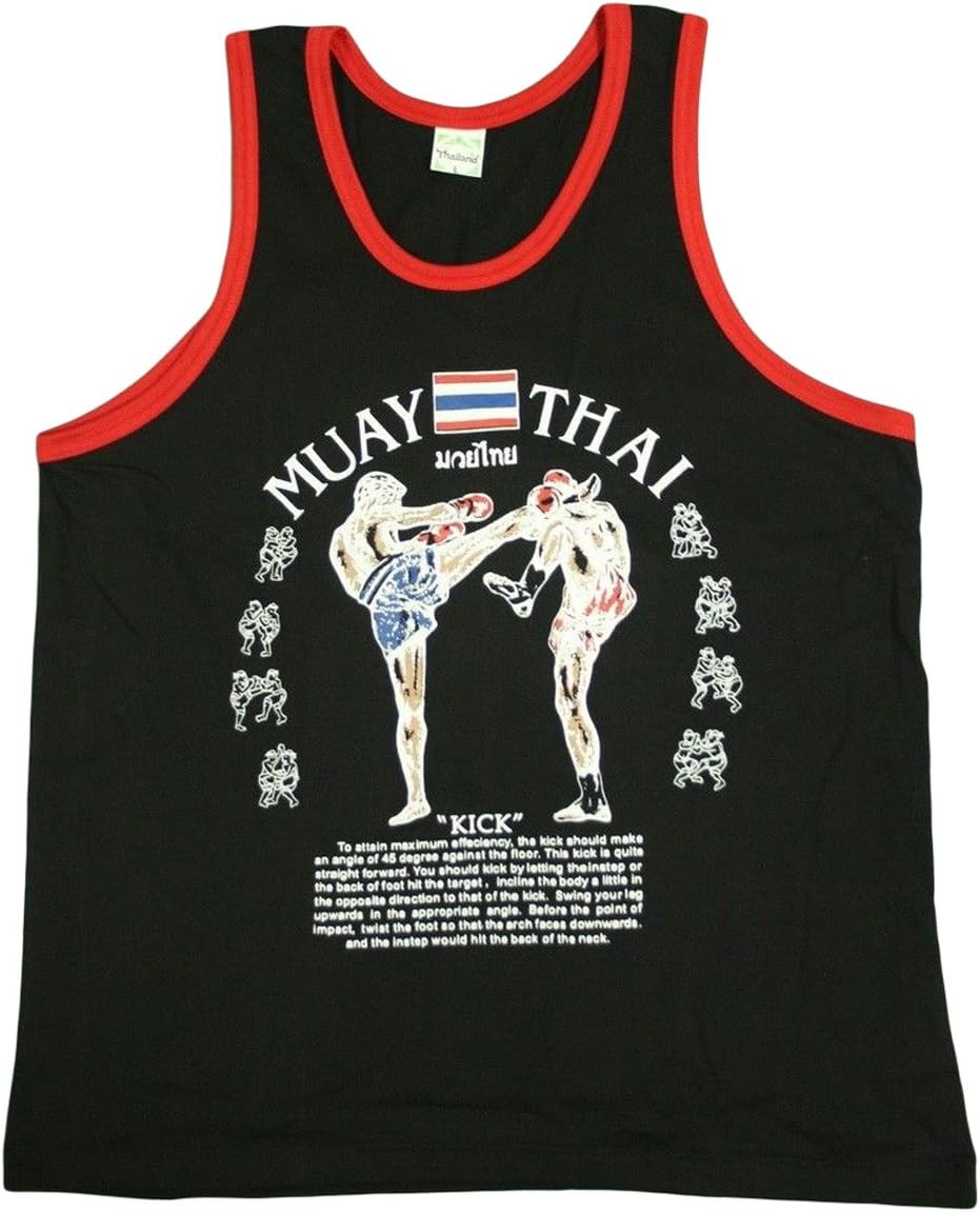VillaMarket Men's Tank Top Singlet Vest Gym Muay Thai Men T-Shirt Cotton 100% Made in Thailand