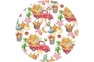 LUMANSITTER Fall Thanksgiving Autumn Vintage Red Truck Pumpkin Leaf 36 Inch Christmas Tree Skirt Carpet Mat Funny Party Decor Supplies for Xmas Halloween Decorations Occasion Ornament