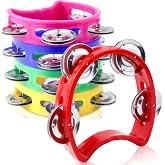Vmiapxo 5-Pack Colored Tambourines for Kids | Plastic Hand-Held Tambourine with 4 Metal Jingle Bells, Mini Percussion Instrument, for School Music Class, Party, Carnival