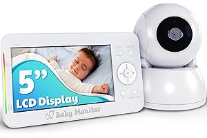 EARTH&ME Video Baby Monitor - Large 5'' Screen with 24-Hour Battery, Remote Control Pan-Tilt-X4 Zoom Camera, No WiFi, 2-Way Audio, VOX, Night Vision, Temperature Monitoring, Lullabies, Ideal Baby Registry Gift