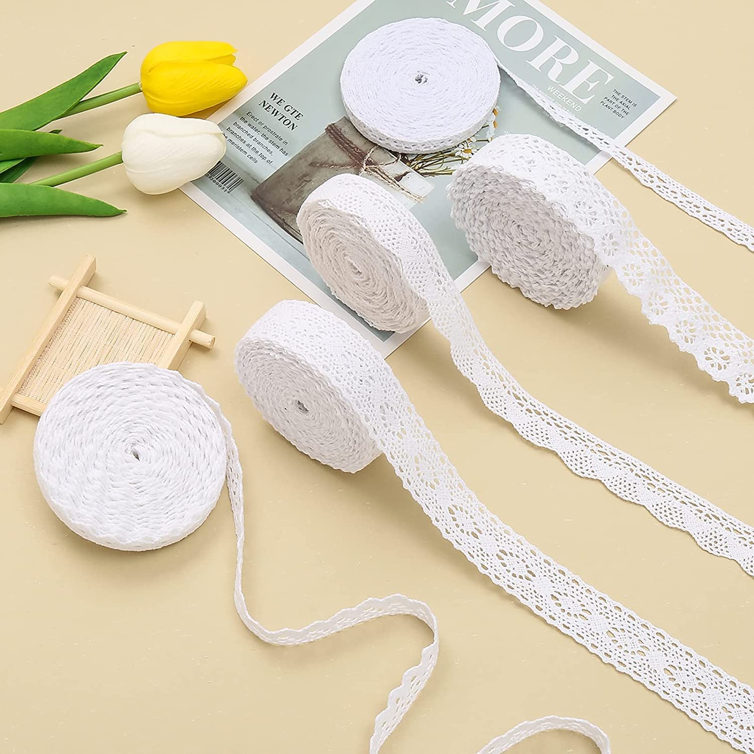 HERZWILD Vintage Lace Trim 30M Cotton Beige Lace Fabric Decorative Ribbon for Sewing Craft Wedding Decoration Scrapbooking Gift Box