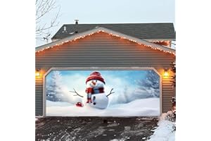 FRJINIE Christmas Garage Door Banner Decoration Large Snowman Christmas Garage Cover Holiday Garage Door Cover 7 x 16 ft Large Snowman Snowflake Backdrop for Indoor Outdoor Wall Door House Decoration