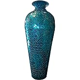 DecorShore 20” Tall Mosaic Floor Vase – Decorative Turquoise Metal Accent with Moorish Floral Pattern Inlay | Handmade Iron V