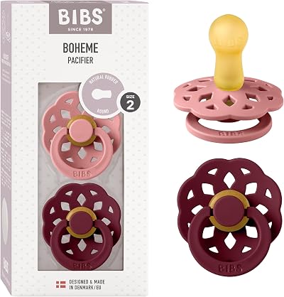 BIBS Boheme 2-Pack Pacifier Nipple Round Danish Made Size 2 Dusty Pink