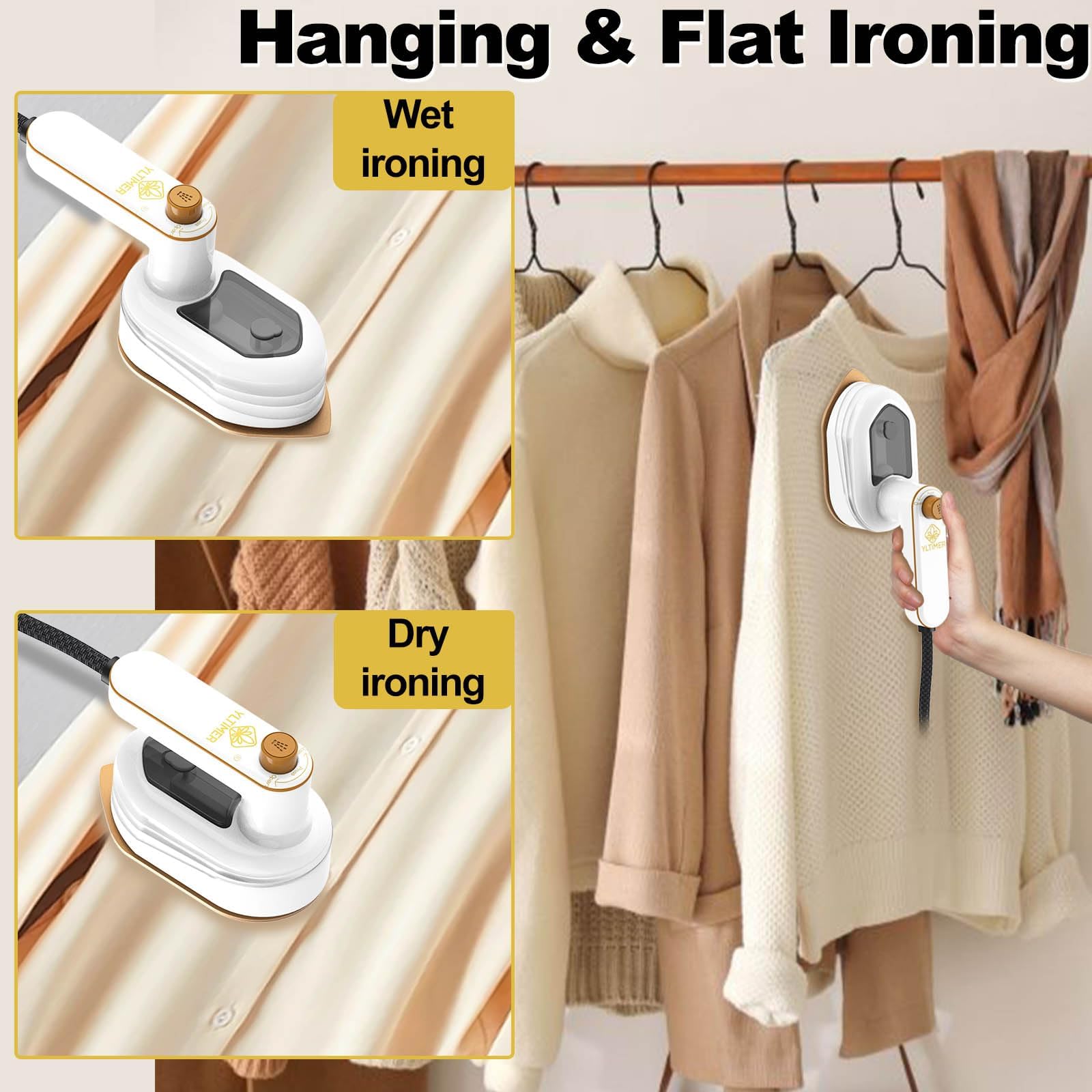 Mini Travel Iron for Clothes, 2 In 1 180 Degree Small Size Portable Handheld Iron with Dry And Wet Ironing for Home Business Clothing (White)